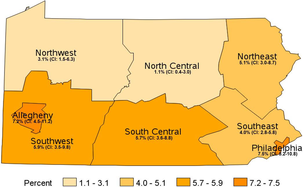Considered to be Lesbian, Gay or Bisexual, Pennsylvania Health Districts, 2018
